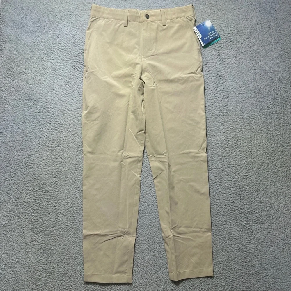 Coolibar Mens Avalos Travel Pant Khaki Tan UPF 50+ Sun Protection 32x32‎ NEW